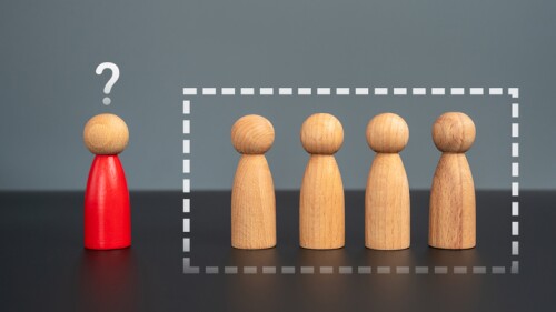 There is no place for the red man in the group. Social isolation. Exclusion, discrimination.