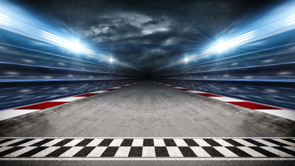 The imaginary track arena is modelled and rendered.