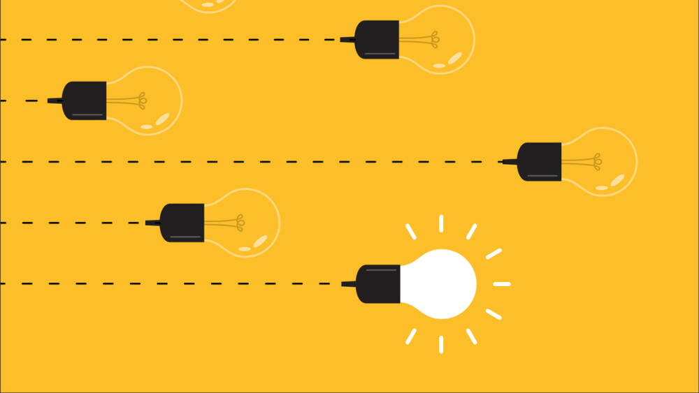 Design idea with light bulbs, headline and text place or button with text. Modern style illustration for web banners, hero images, printed materials.