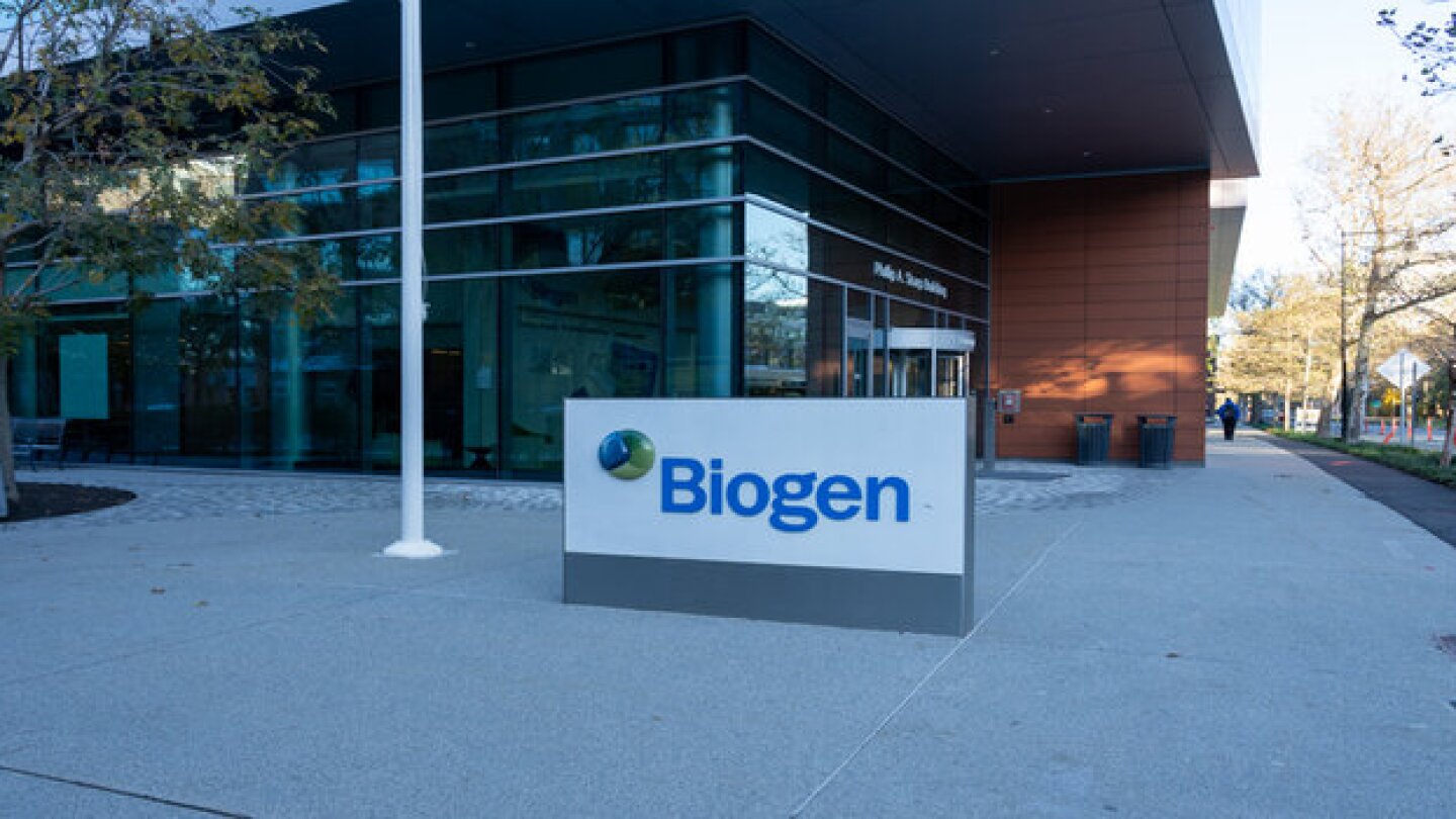 Pictured: Biogen's signage at its headquarters in Massachusetts