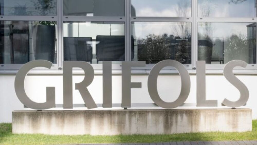Grifols logo outside building in Frankfurt, Germany