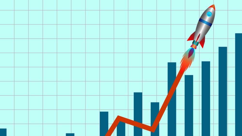 Profit Graph with Space rocket, Rocket is flying up on chart. Successful startup business concept. Symbol of business growth.