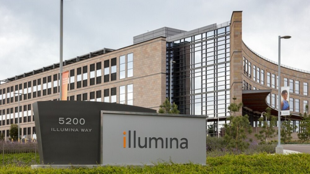 Pictured: Building with an Illumina sign in front/