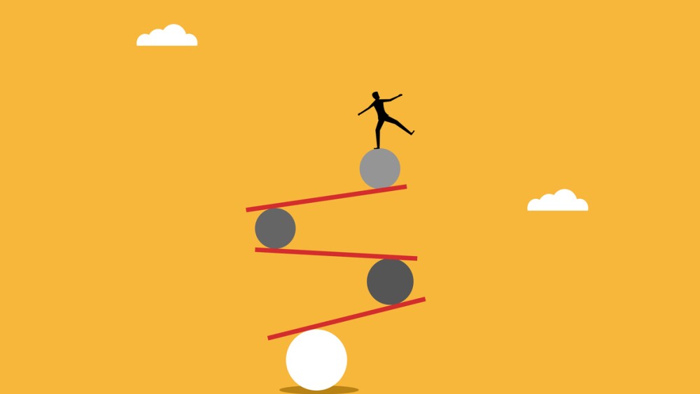 Illustration of businessman balancing on a ball