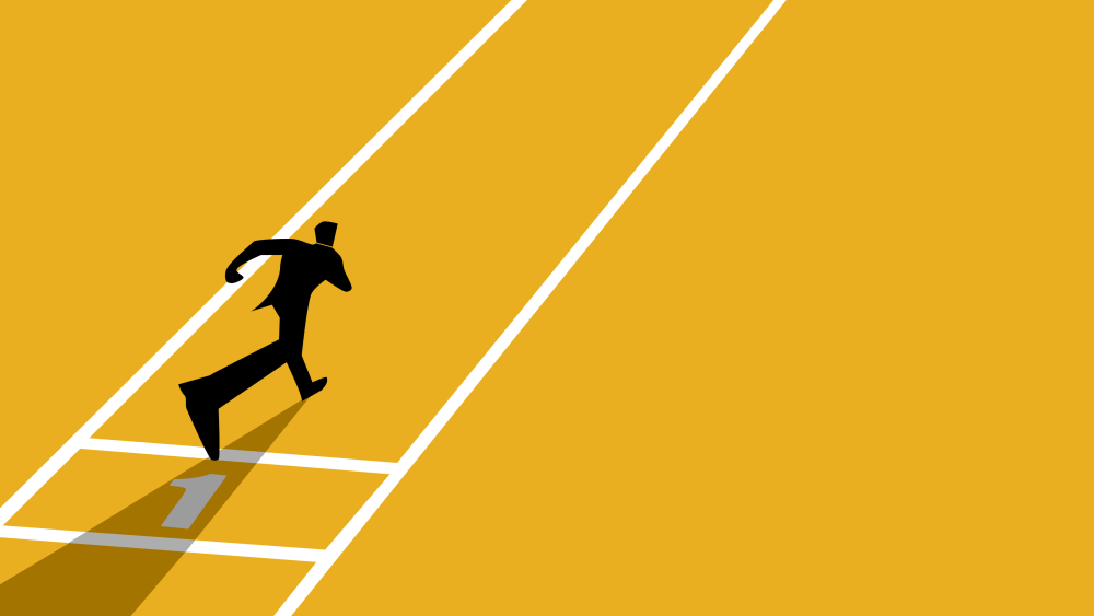 Focus on the path, Businessman running on his own track