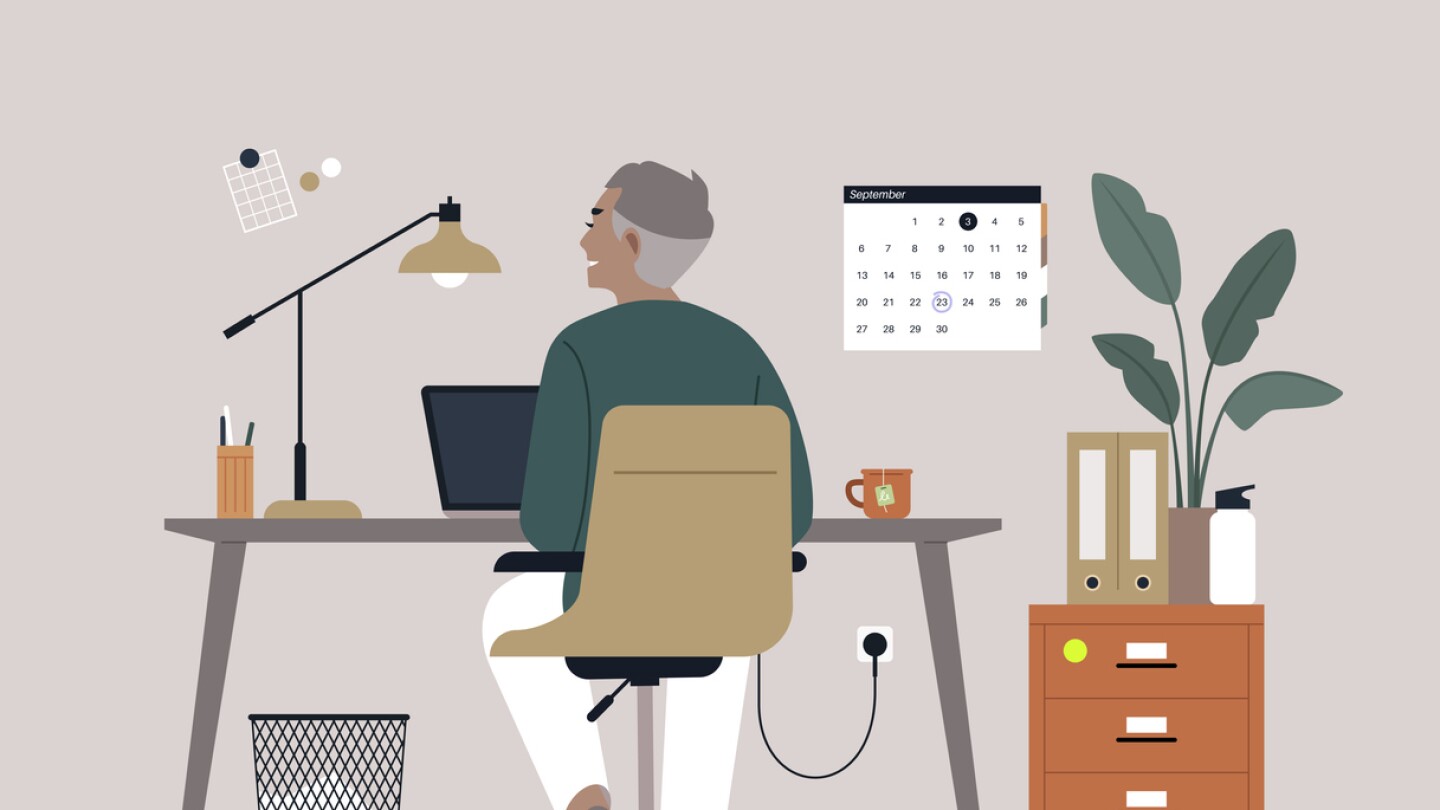 Illustration of fractional worker sitting in home office while working