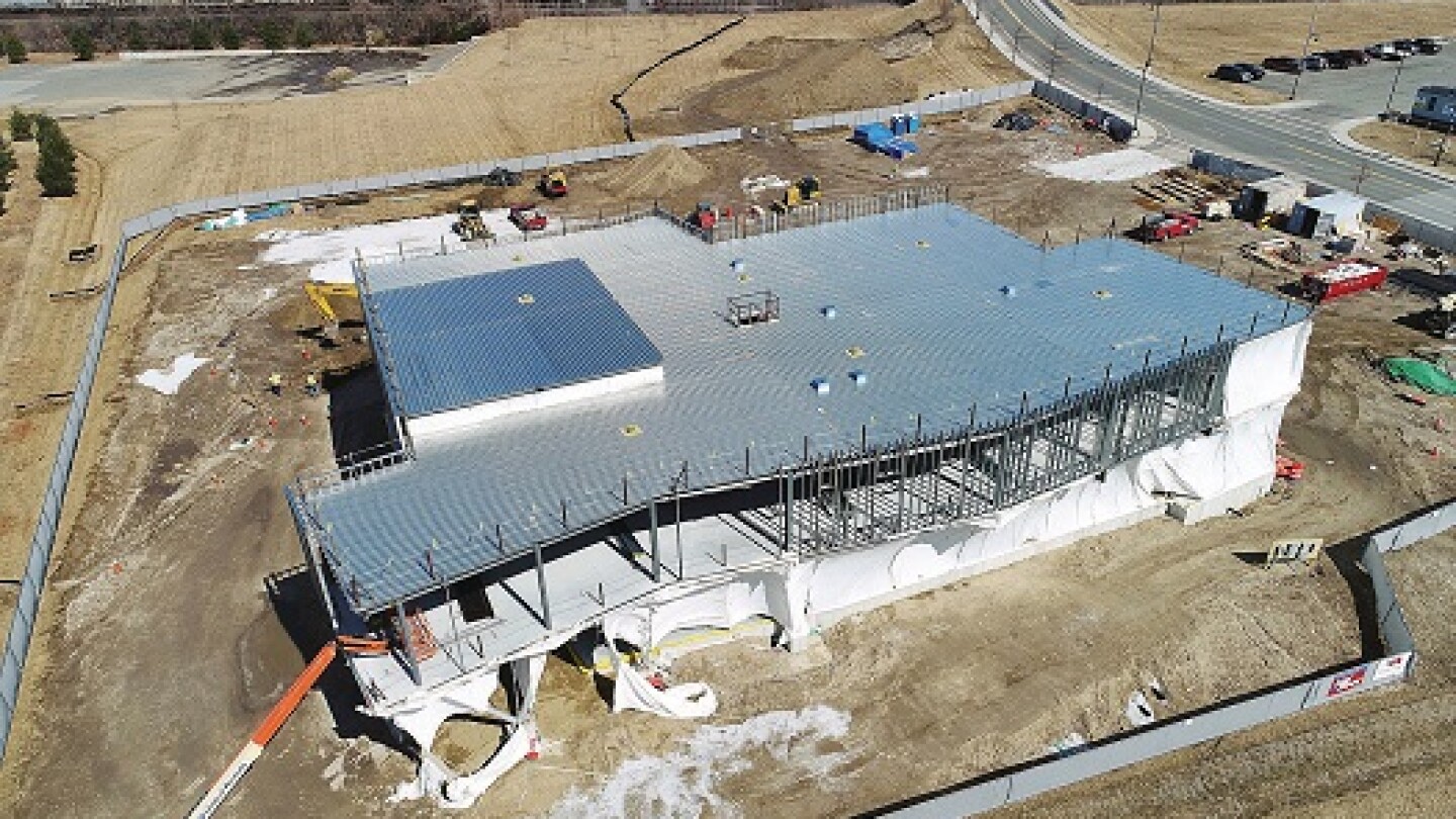 BEN GARVER — THE BERKSHIRE EAGLE The exterior framing of the Berkshire Innovation Center gives shape to the structure in the William Stanley Business Park in Pittsfield, Tuesday, April 2, 2019.