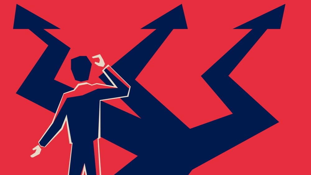 Man in low poly style before important choice stock illustration, decision, triple, three