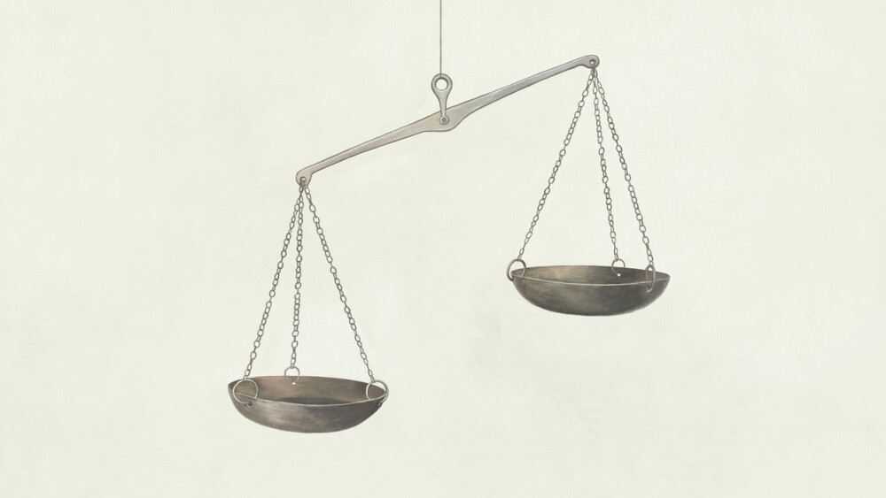 Illustration of scales of justice tipping to one side