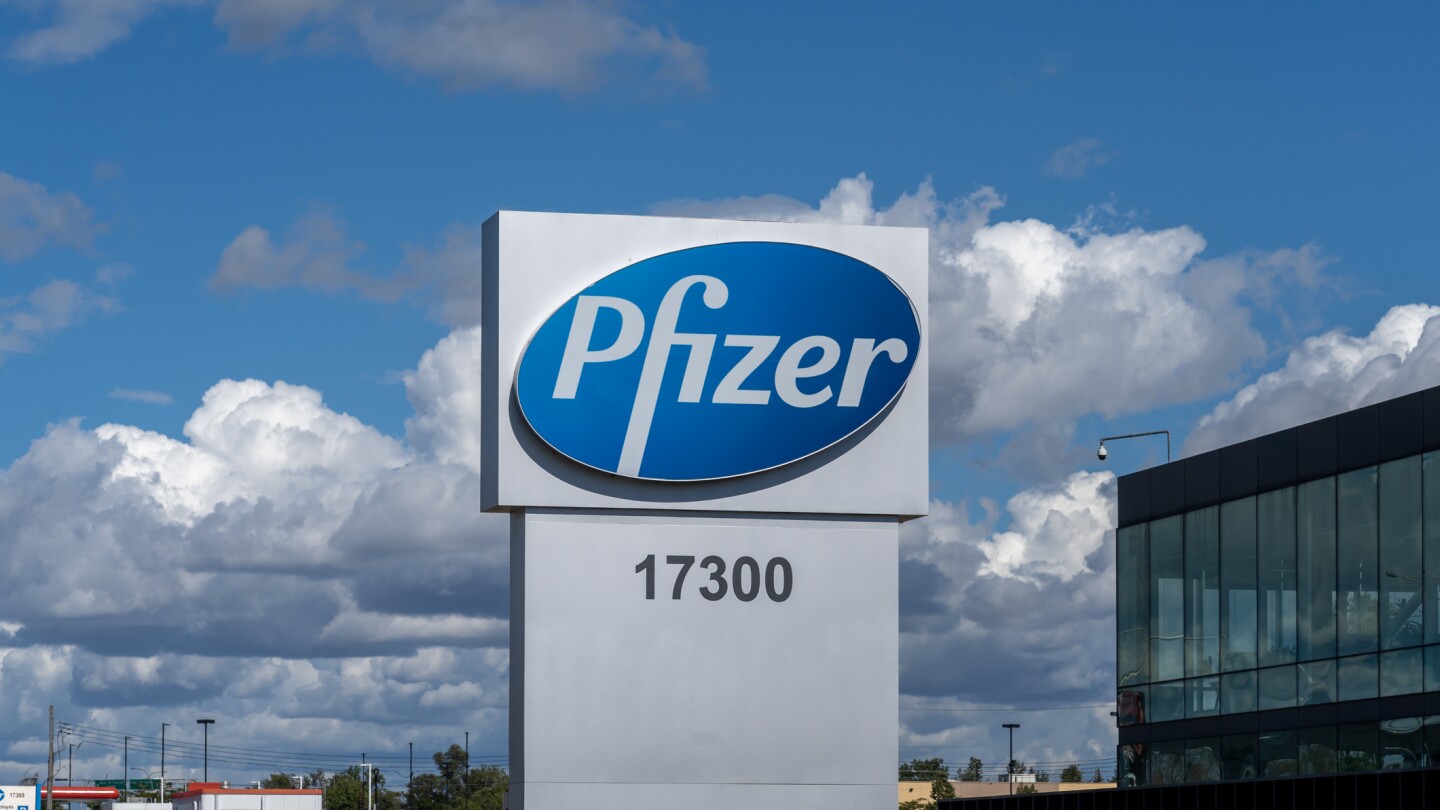 Sign in front of Pfizer in Quebec, Canada