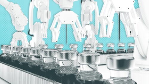 a robotic assembly line with vials