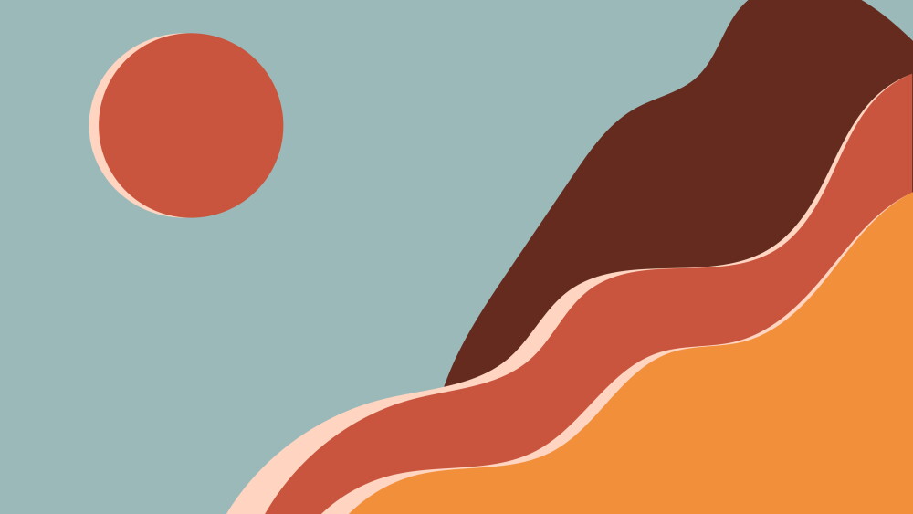 Abstract retro vintage landscape with mountains and sun. Summer wavy aesthetic bakground in warm retro colors. Modern flat vector illustration with copy space for text