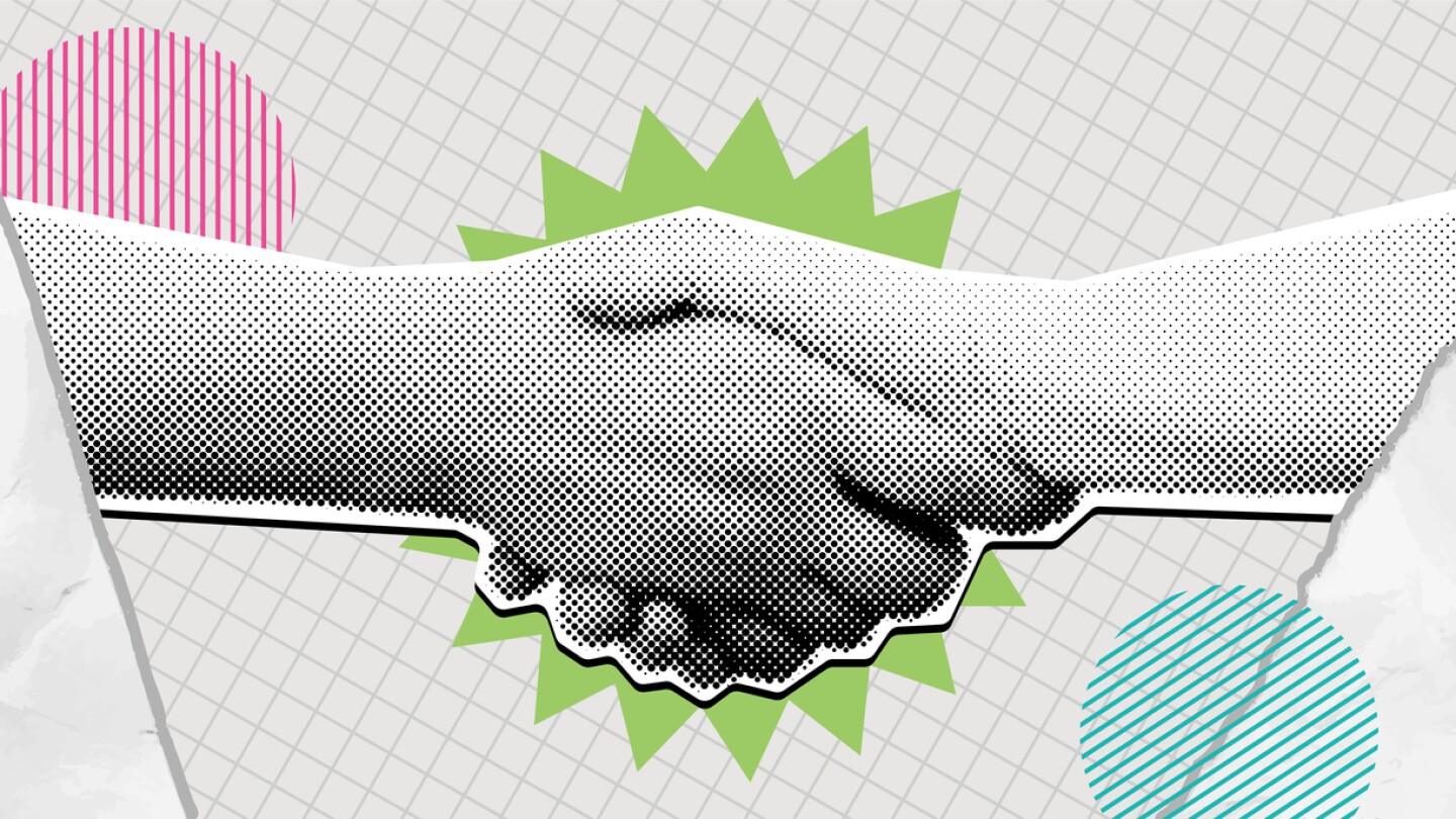 Illustration showing a handshake, signaling cooperation, goodwill