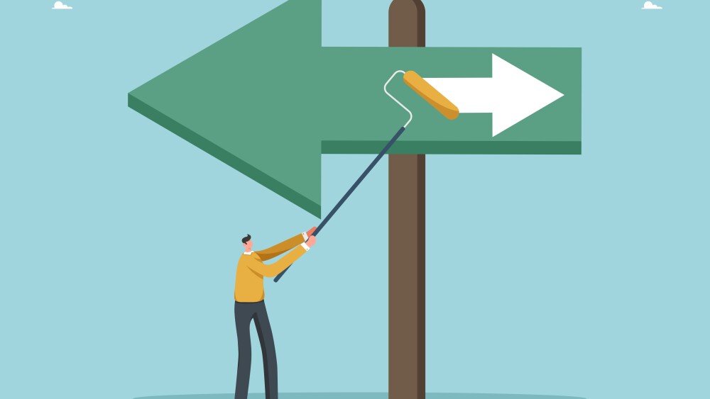 Planning strategy and ways to achieve business goals, searching for new opportunities for high results, direction of career development, the path to great success, man changes direction on signpost.