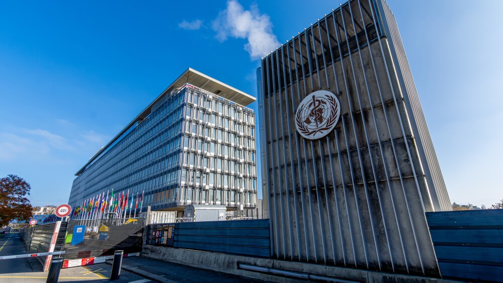 Geneva, Switzerland - November 16, 2024: Exterior view of the headquarters of the World Health Organization (WHO), the specialized agency of the United Nations responsible for global public health