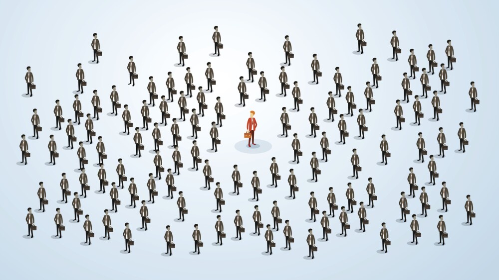Illustration showing businessperson standing out in crowd