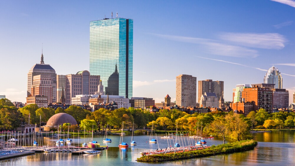 Boston, Massachusetts, USA city skyline on the river