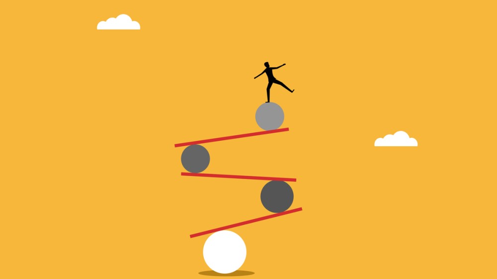 Illustration of businessman balancing on a ball