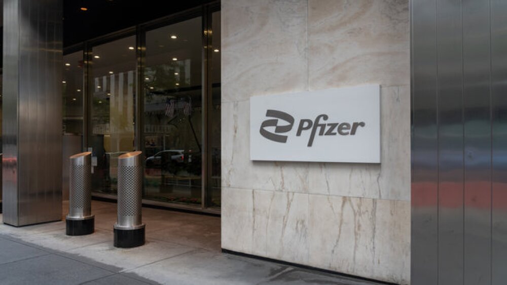 Pictured: Pfizer's signage at its world headquarters in New York