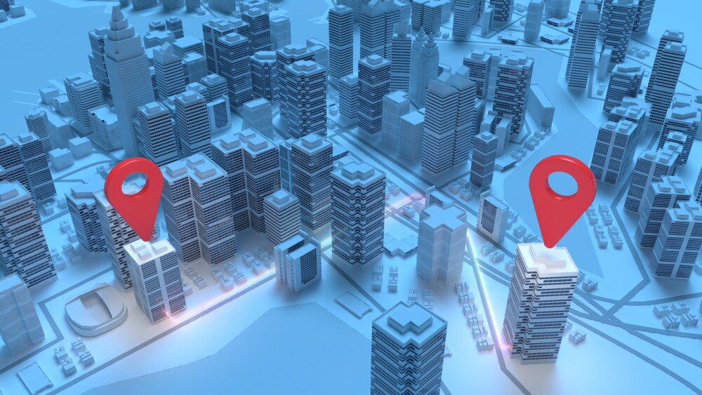 place marker transportation to the destination, Locating destinations and locations travel for business in large places,3d rendering