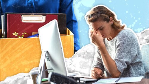 Pictured: Woman stressed with possible layoff/Tayl