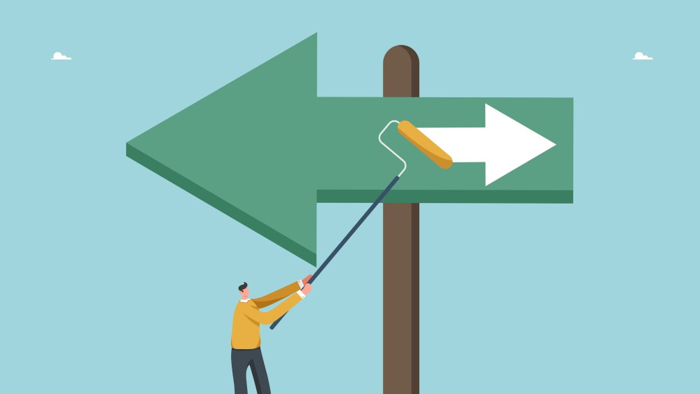 Planning strategy and ways to achieve business goals, searching for new opportunities for high results, direction of career development, the path to great success, man changes direction on signpost.