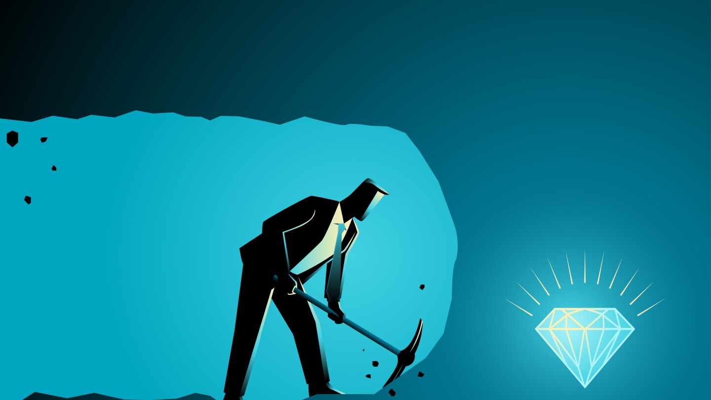 Business concept illustration of a businessman digging and mining to find treasure