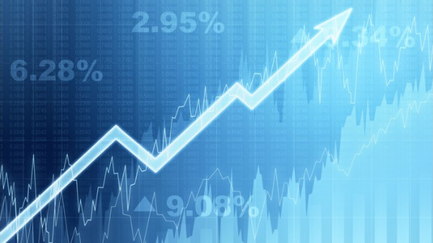 Pictured: Blue upward trendline showing rising sto