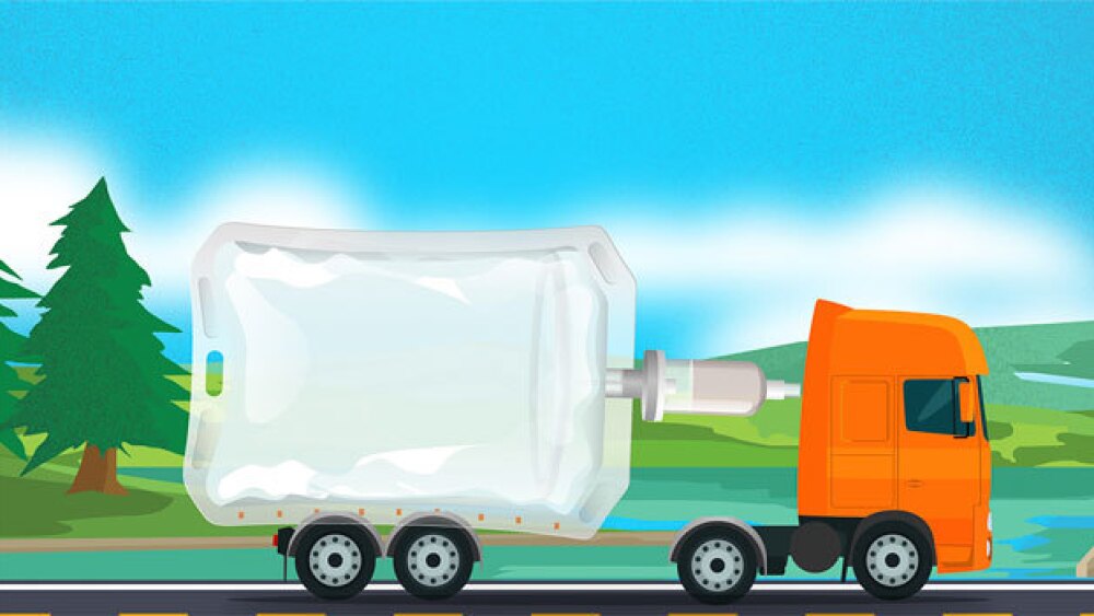 Pictured: An illustration of a semi-truck hauling