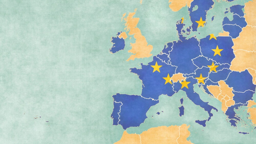 USA, EU and Greenland on the map of North Atlantic Ocean in soft grunge and vintage style, like old paper with watercolor painting.