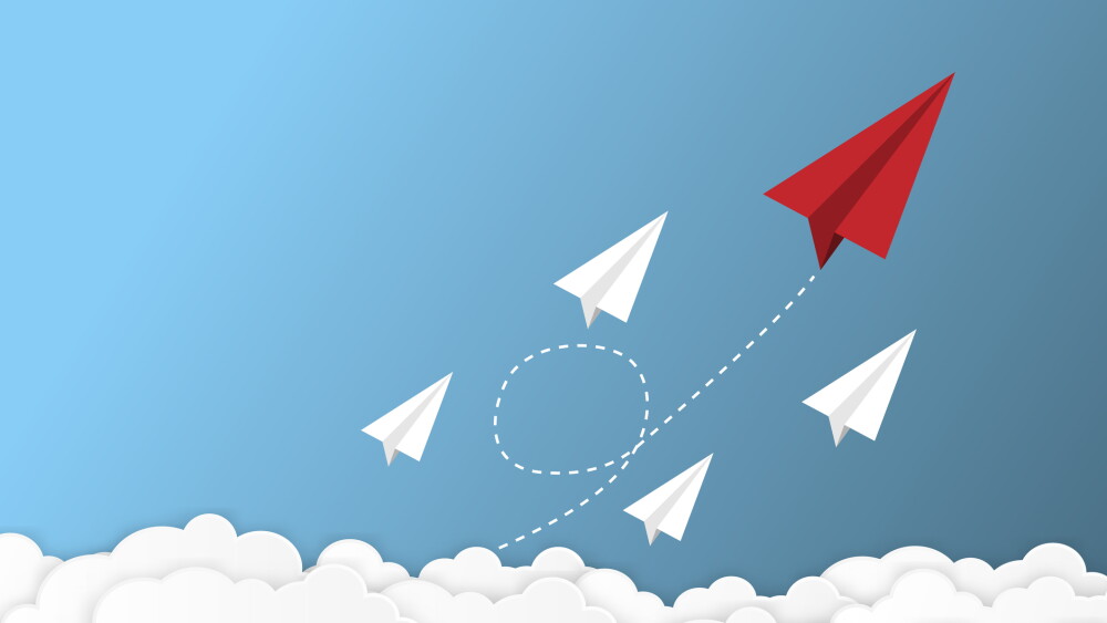 Paper plane go to success goal vector business financial concept start up, leadership, creative idea symbol paper art style