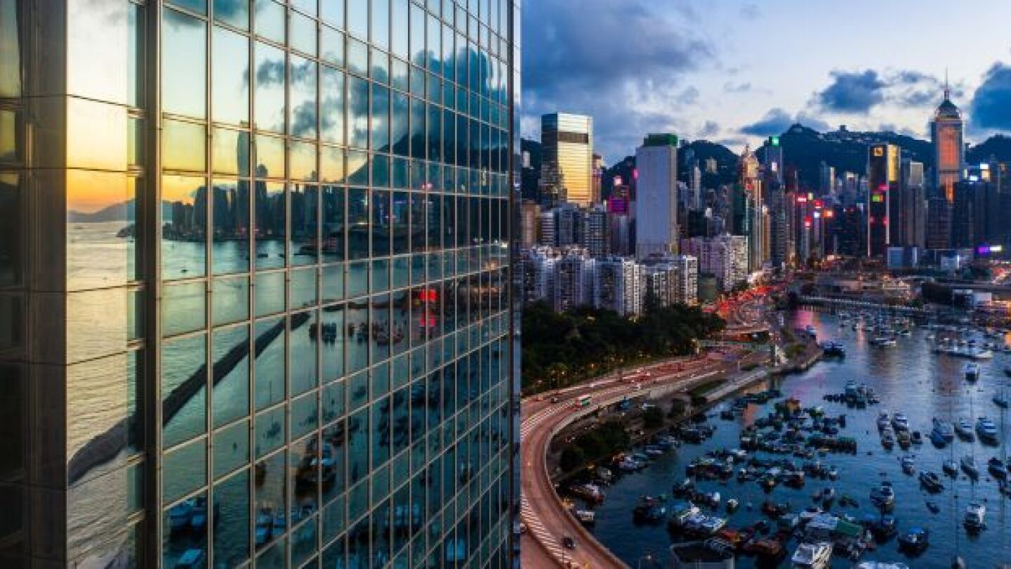 Pictured: A corporate building overlooking a freew