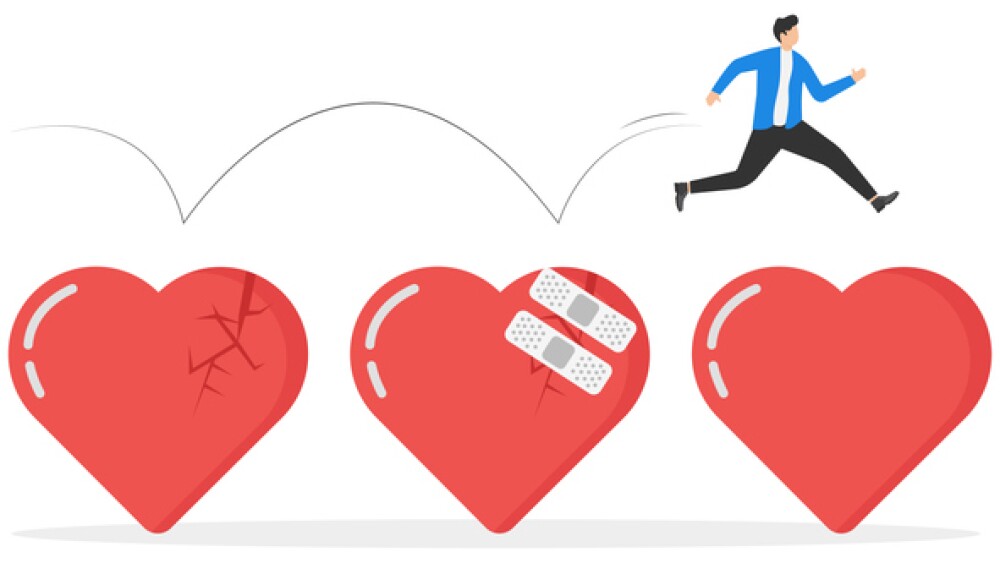Male with bandage repaired heart shape. Move on or forget and forgive, open for new relationship, heal heart broken or divorce and relationship problem.