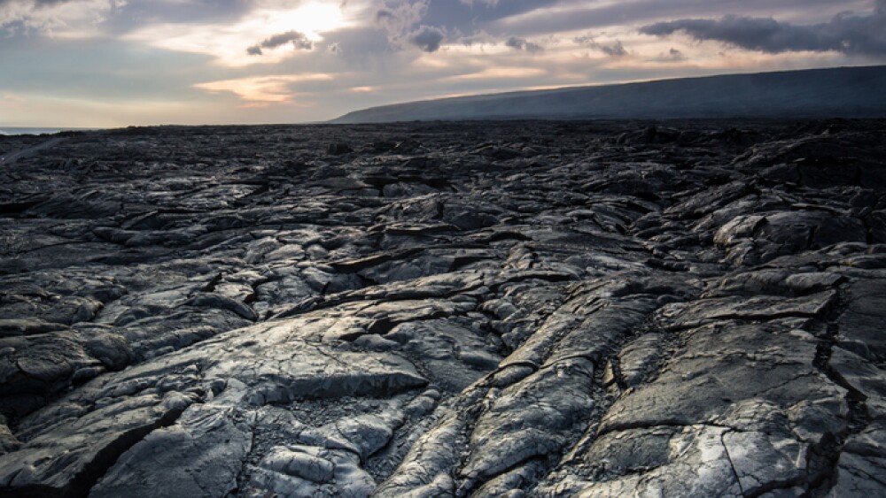 Miles of lava rocks and hardened lava flow on the Big Island of Hawaii after a recent volcanic eruption