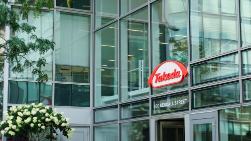 Cambridge, Massachusetts, USA - 30 July 2024. Takeda Pharmaceutical Company logo on office building.Biotech industry
