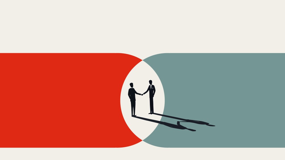Business negotiation and cooperation vector concept. Symbol of a deal, handshake, success. Minimal design eps10 illustration.