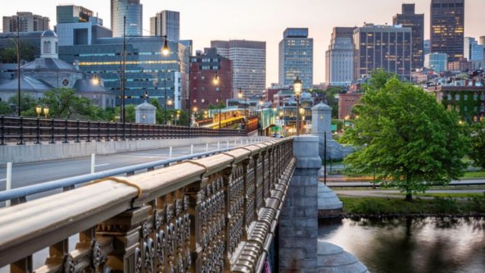 View of Boston architecture, featuring contemporary and historic buildings