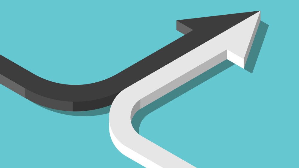 Illustration of two arrows merging into one