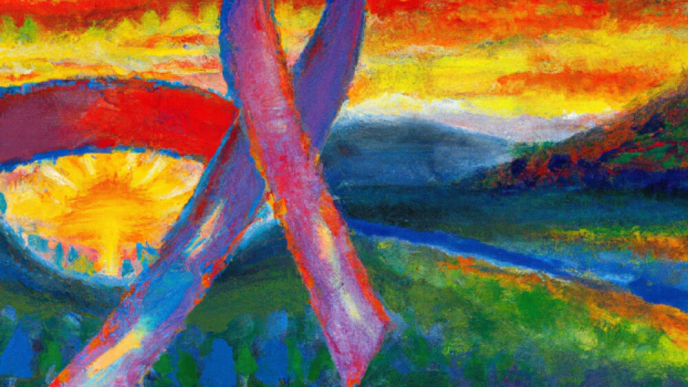 An illustration of a sunrise landscape with a canc