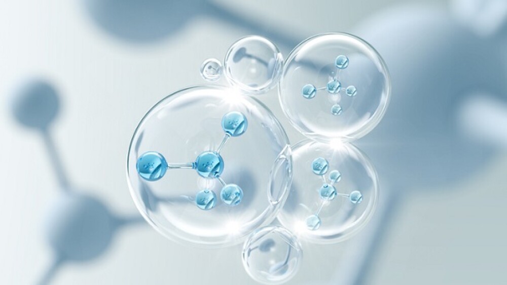 Molecule inside Liquid Bubble, 3d illustration.