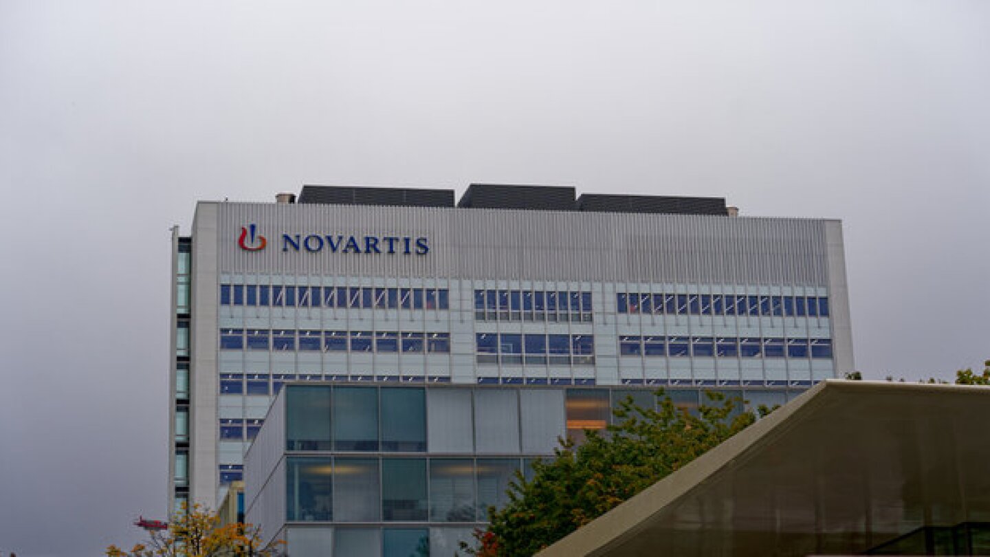 Pictured: Facade of Novartis building in Switzerland