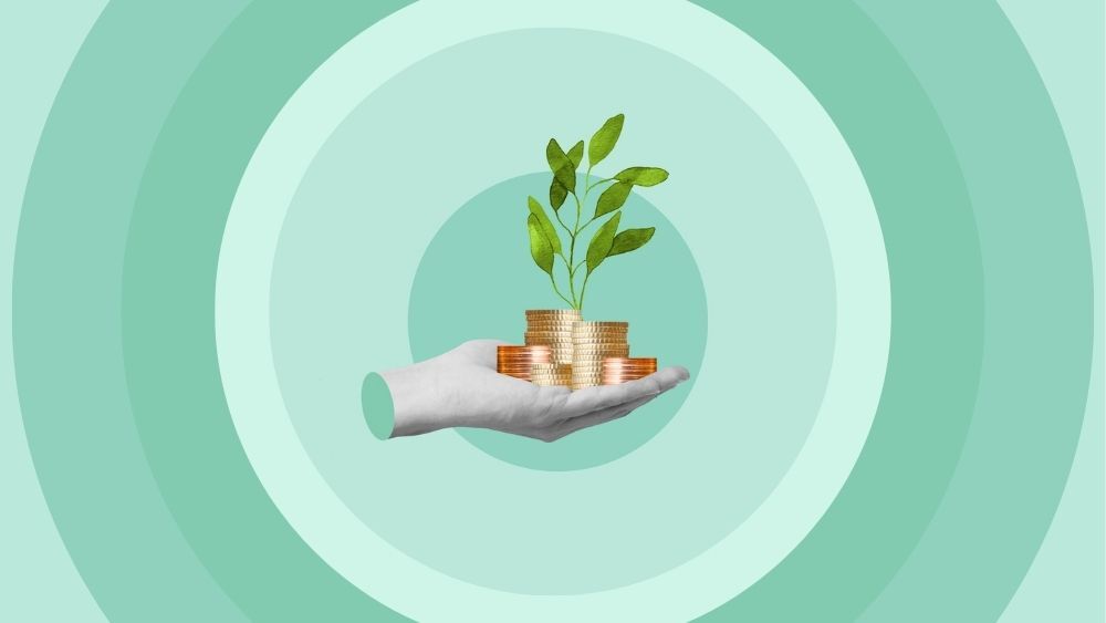 Photo illustration of a $100 bill with graphs overlaid