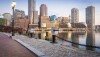 Photo of Boston, Massachusetts, at the Boston Harbor and Financial District with a mix of contemporary and historic architecture.
