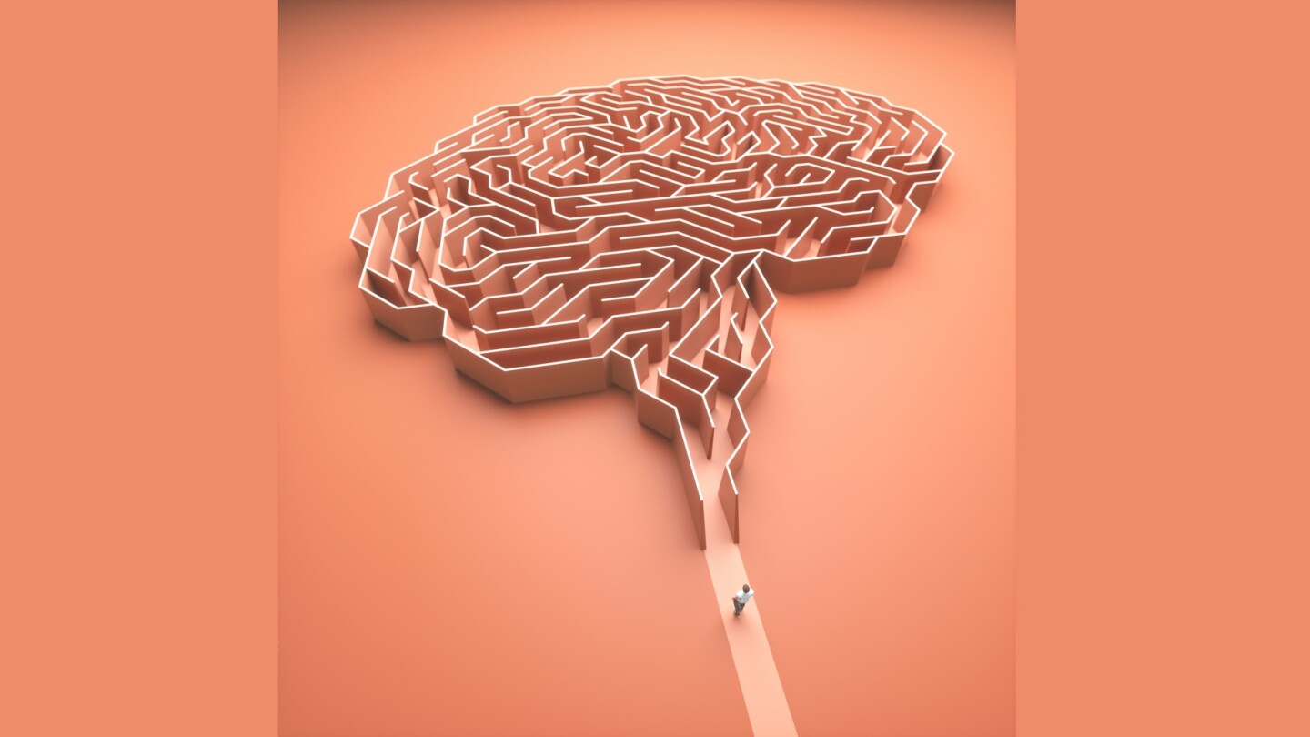 Brain shaped maze. Conceptual image of science and medicine. 3D illustration.