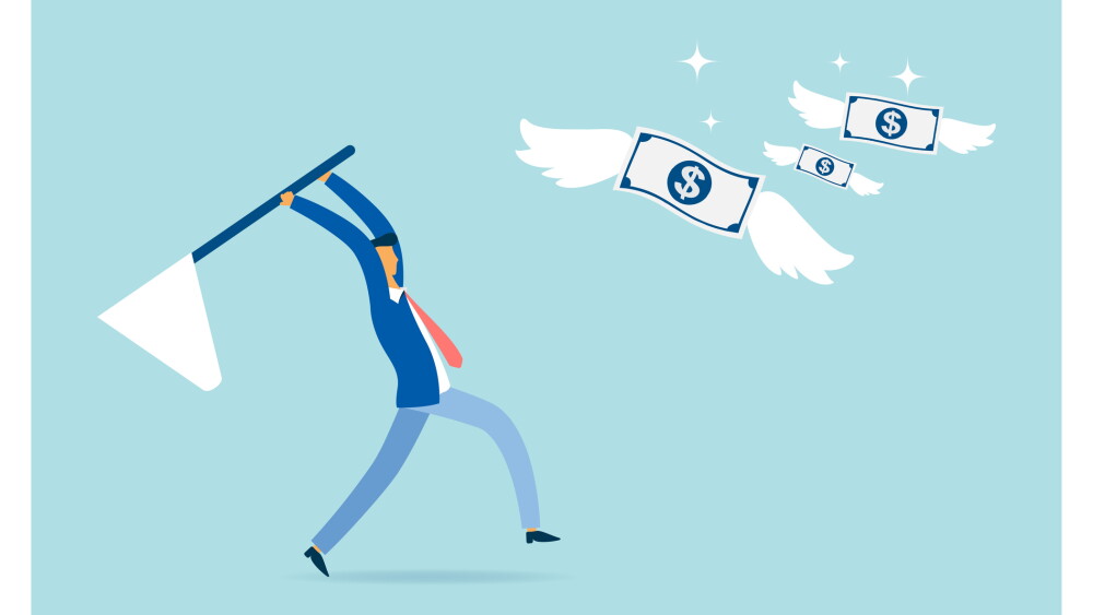 Businessman chasing money that is flying away, Vector illustration design