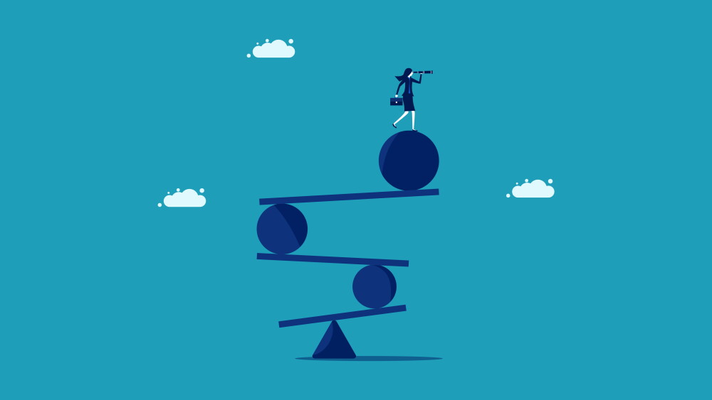 Balance the business. Business women look at risks. business concept illustration