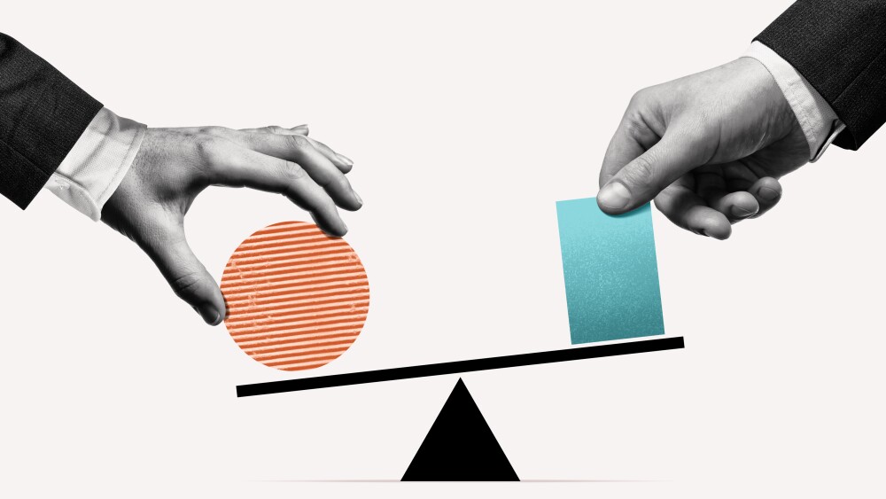 Finding the right balance in business. Art collage.