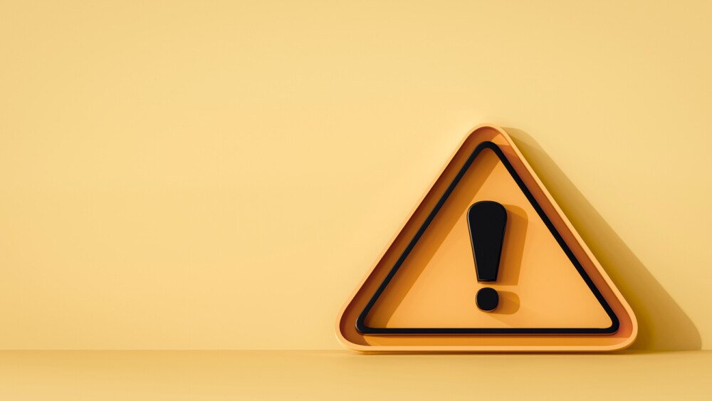 3D Yellow triangle warning sign symbol on yellow background. Emergency alert, and caution. Illustration with copy space