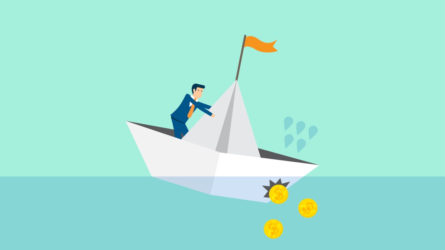 Leaders facing business crises, banks drowning due to accidents, financial crises and their consequences, Vector illustration design concept in flat style