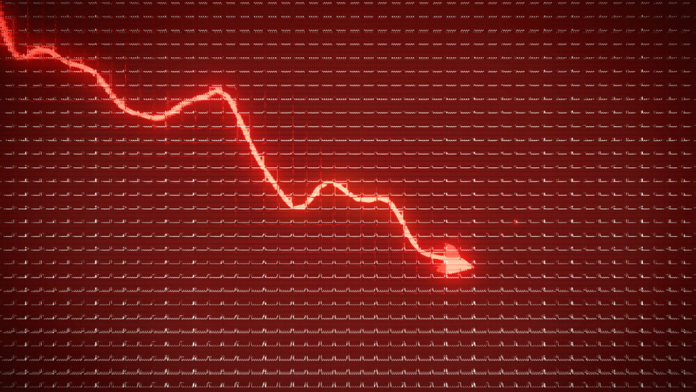 Red trend as symbol of economy drop or financial crisis. Business pattern